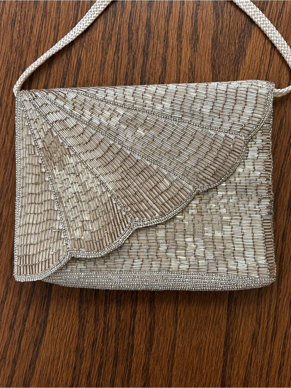 Vintage Silver Beaded Evening Bag Clutch Crossbody  Purse